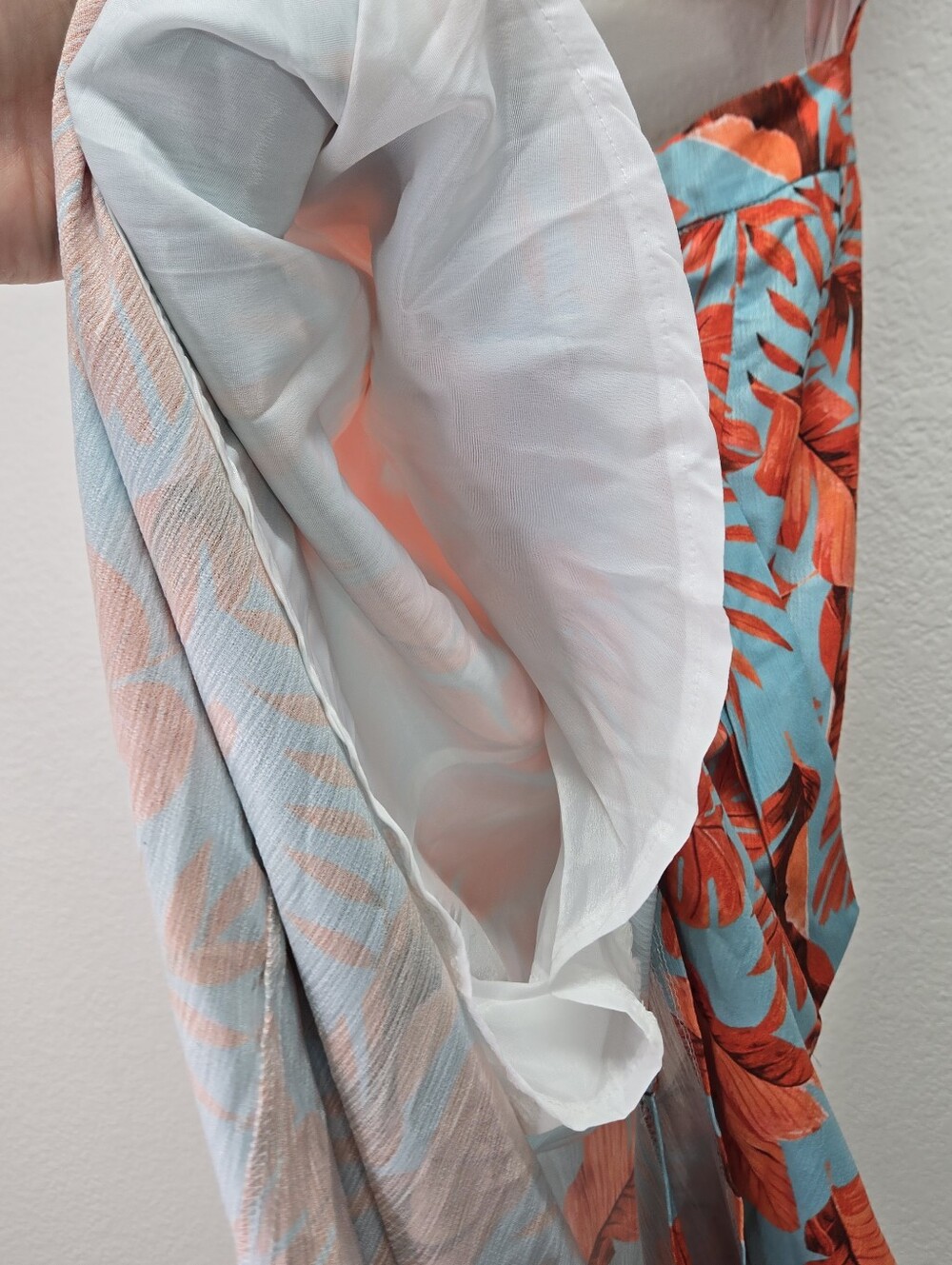 Blithe Blue Orange Leaf Print High Slit Maxi Dress Attached Shorts Romper Sz M - Picture 17 of 17